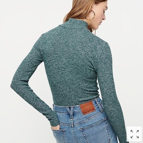 JCREW Button-shoulder ribbed turtleneck Knit top‎ Green Womens Size L - Picture 2 of 8